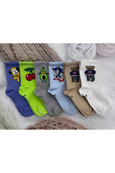 Forever Çocuk 6’lı Karışık Çizgi Film Karakteri Desenli Soket Çorap (5-6 Yaş)
