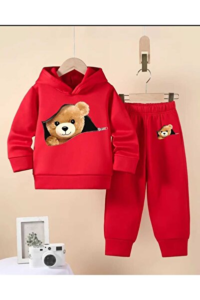 VESTIR BIEN Fermuarlı Ayıcık Baskılı 3 İplik Kız Çocuk Alt-Üst Takım