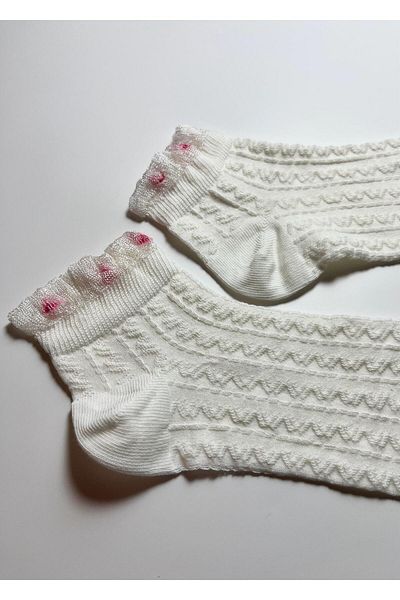 Rumon Knitted Embossed Lace Detailed Cotton Women's Socks