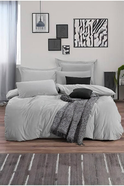 Home طقم غطاء لحاف مطاطي مكون من 6 قطع باللون الرمادي الفاتح