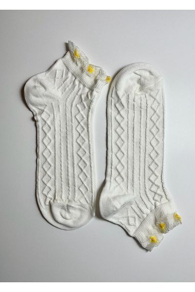 Rumon Knitted Embossed Lace Detailed Cotton Women's Socks