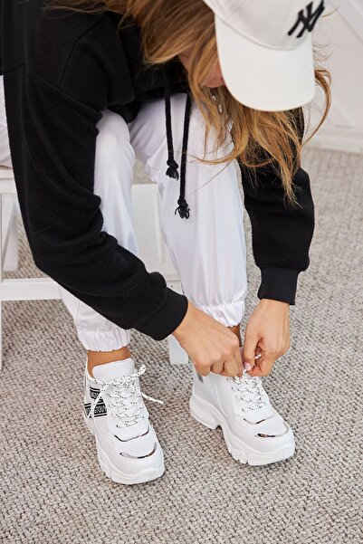 Ayakkabı Delisiyim Teros Hidden Wedge Heels Thick Sole Women's White Sports Shoes Sneaker