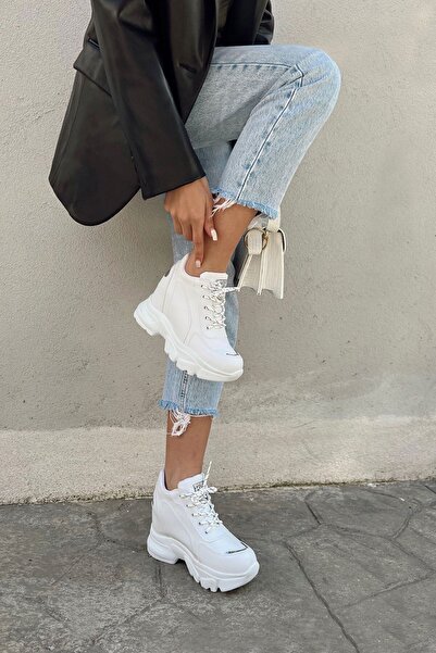 Ayakkabı Delisiyim Mozami White - Hidden Wedge and Thick Sole Women's Sneaker Sports Shoes