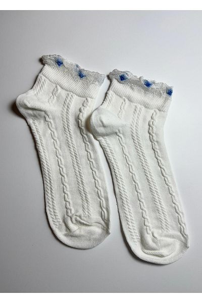 Rumon Knitted Embossed Lace Detailed Cotton Women's Socks