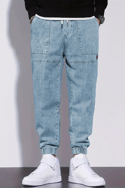 THE RULE Erkek Mavi Beli Ve Paçası Lastikli Regular Fit Rahat Kesim Jean Denim Kot Pantolon RF0483