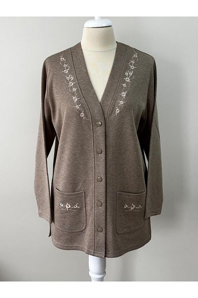 Özenli Triko Beige Steel Knitted Mother Cardigan