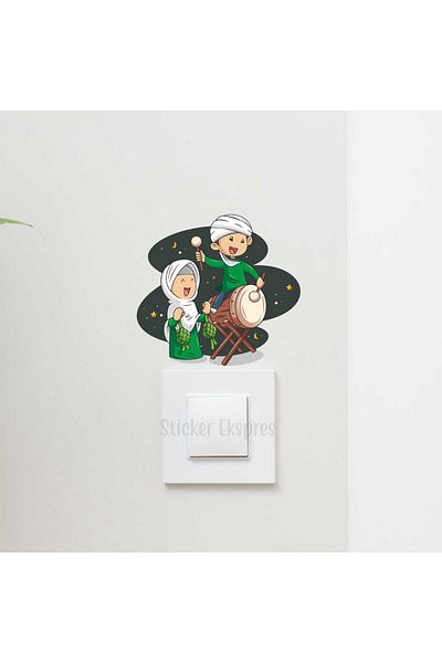 Sticker Ekspres Drum Playing Kids R10 Ramadan Socket Top Sticker Glass Wall Sticker
