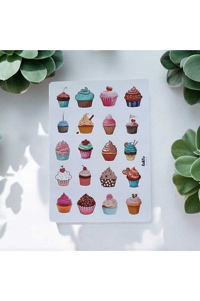 Ez&Tu Stıcker Cupcake Kit 8X8: 3 Paper and 2 Sheets Stickers, for School