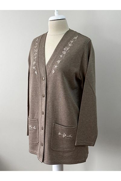 Özenli Triko Beige Steel Knitted Mother Cardigan