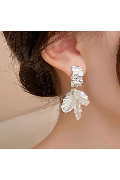 Accessories Vanilla Avenue White Petal Shells French-Inspired Cubic Zirconia Dangle Earrings for Women