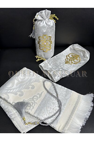 QUEEN AKSESUAR Lüks işlemeli kadife kese çantalı seccade tesbih seti Mevlüt n...