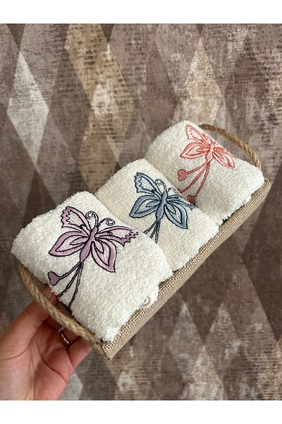 Sümeyye çeyiz Lot of 3 Kitchen Towels in a Wicker Basket 30X50 cm (Send with Basket)