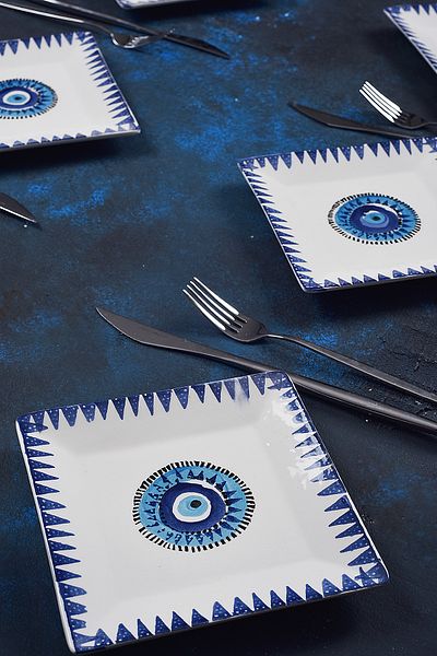 Piatti Naturali Special Handmade Evil Eye Pattern Dessert Plate Set 15 cm Serving Plates Cake Set
