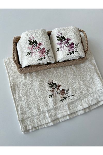 Sümeyye çeyiz Lot of 3 Kitchen Towels in a Wicker Basket 30X50 cm (Send with Basket)