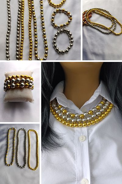 endiell since 2024 Set of Necklace-Bracelet with Silver and Gold Beads