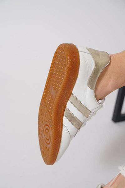 Moda Pie Pantofi sport din piele naturală Bertina Double Stripe Alb - Auriu