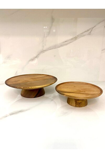 FAMU PAZARLAMA طقم أطباق تقديم مكون من قطعتين بأرجل خشبية (مصنوع يدويًا من خش...