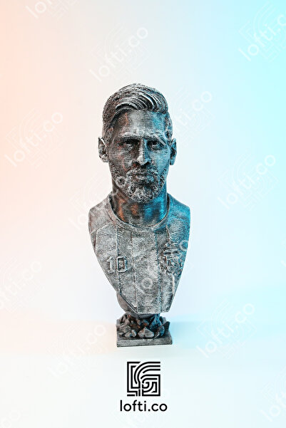 loftico Messi Figür - Messi Büst - Metal Görünümlü Boyalı Plastik Obje 14 cm