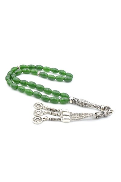 Murty99 Mărgele de rugăciune din piatră de jad tăiată din orz natural autentic