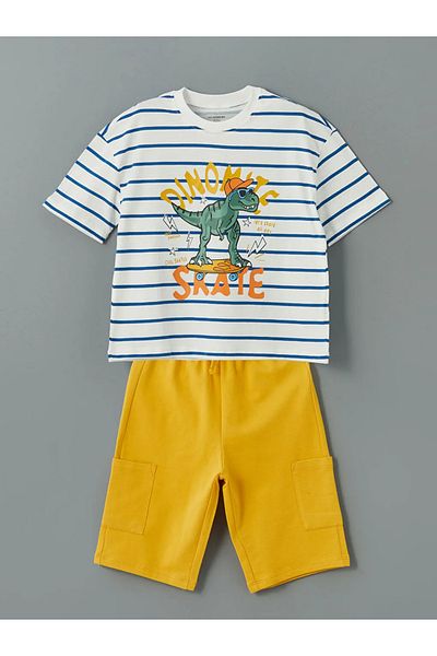 LC Waikiki Lcw Kids Ecru Crew Neck Boys T-Shirt and Shorts 2-Piece