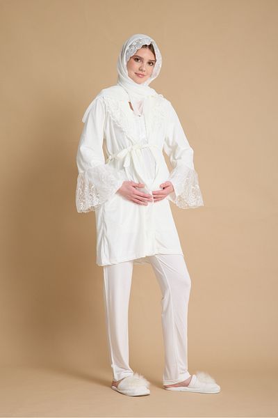 Effort Pijama Venera Effort Maternity Lace Detailed Elegant 4-Piece Luxury Pajamas Set