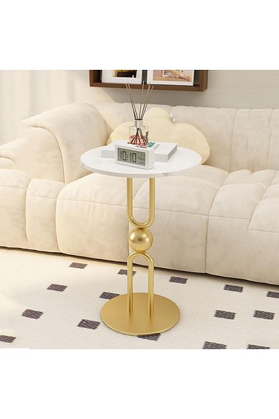 Generic Iron side table with white marble alternative - 35 x 55 cm