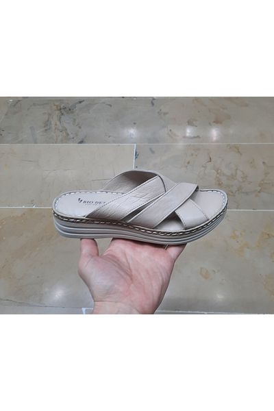 Bio Detox Women's Inside-Outside Genuine Leather Orthopedic Massage Sole Padded Heel Cross Slippers