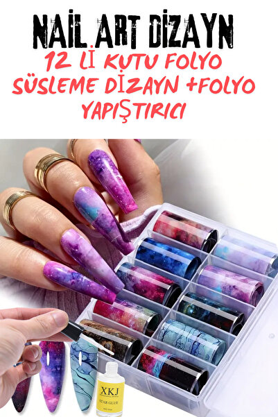 alaraycosmetics Nail Art Expres süsleme Folyo Dizayn Set -12li Galaxy folyo+F...