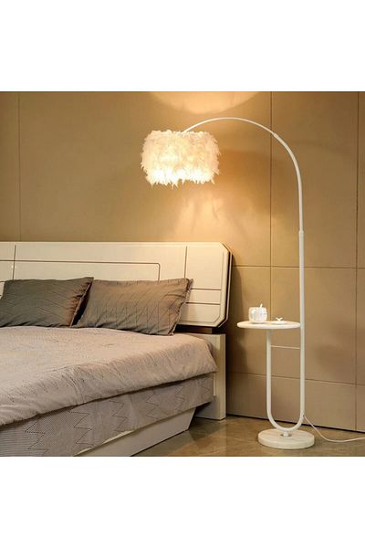 1st First Cylinder Floor Lamp with White Feather and Multicolor Arc Arm