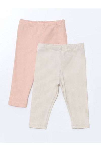 LC Waikiki Organic Fabric Baby Girl Leggings with Elastic Waist, Pack of 2