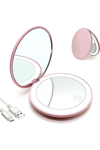 fulina Portable LED Compact Makeup Mirror,and Fashion Look, 400mah,12pcs Lamp Beads,for makeup,travel