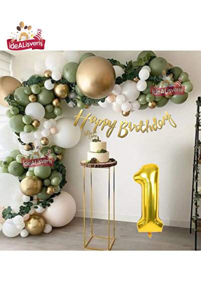 Bkmc Σετ πάρτι γενεθλίων 1 ετών - Καλλιγραφία γραμμένη μούχλα, πράσινη χρυσή ...