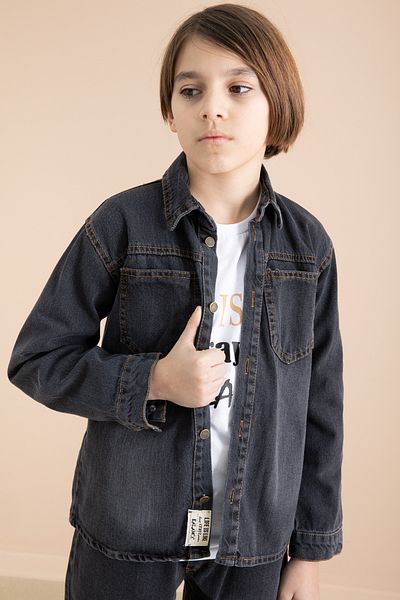 Cansın Mini 3-Piece Boy's Suit with Smoked Buttoned Jeans Shirt Pants 19997