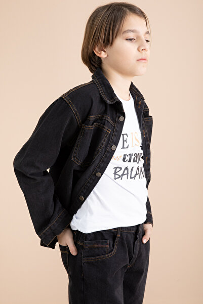 Cansın Mini 3-Piece Boy's Suit with Black Button-Down Jeans Shirt Pants 19996