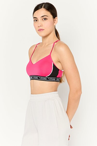 Puma حمالة صدر رياضية مبطنة قليلاً بشعار العلامة التجارية للنساء، باللون الوردي