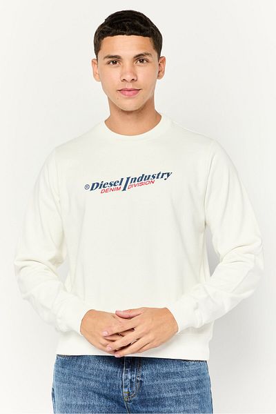 Diesel Men Crew Neck Graphic Print Long Sleeves Sweatshirt, White