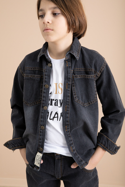 Cansın Mini 3-Piece Boy's Suit with Smoked Buttoned Jeans Shirt Pants 19997