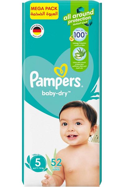 Pampers Aloe Vera, Size 5, Junior, 11-16kg, Mega Pack, 52 Taped Diapers