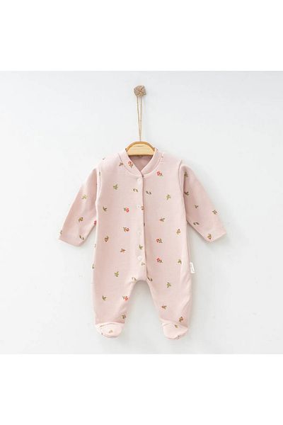 ENİA BABY Enia Baby Baby Girl Crispy Flower Themed Jumpsuit with Snap Fastener Booties Newborn Baby Outfit 0-3-6 Months