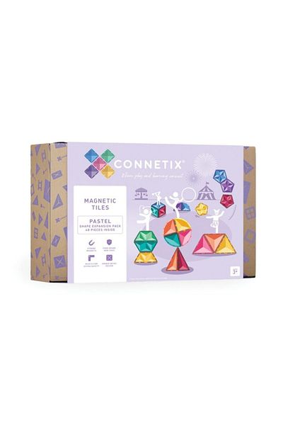 Connetix Magnetic Building Kit, 48 Items, Geometric Pattern, Pastel, Magnetic Tiles