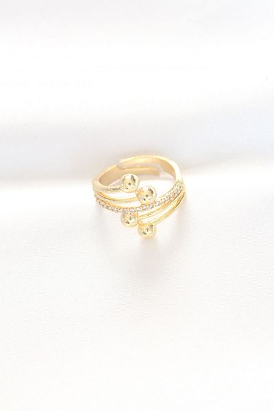 NEZADE STORE Topcuk Model Zircon Stone Gold Color Adjustable Ring - Lisinya