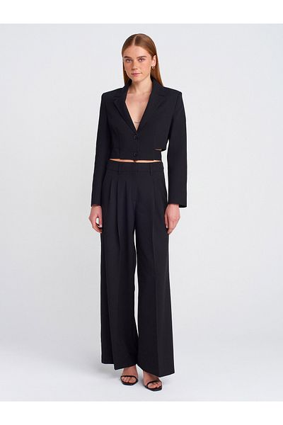 Dilvin 71606 Extra Wide Leg Adjustable Trousers-Black