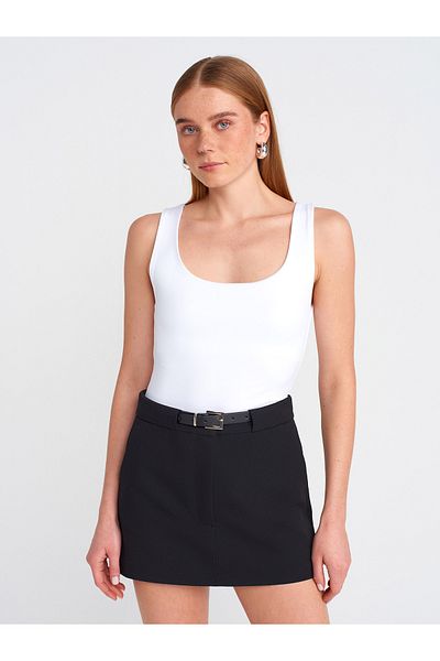 Dilvin 20977 Thick Strap Polyamide Tank Top-White