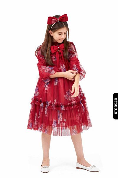 Belladonna Floral Handkerchief Sleeves Bundled Ruffled 2-Piece Girl's Dress 4-12 Years 6604
