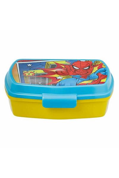 Micostore Plastic Casserole, Children's Food, Spiderman, Blue Yellow, For Boys, 500 Ml, 17 X 14 X 6 Cm