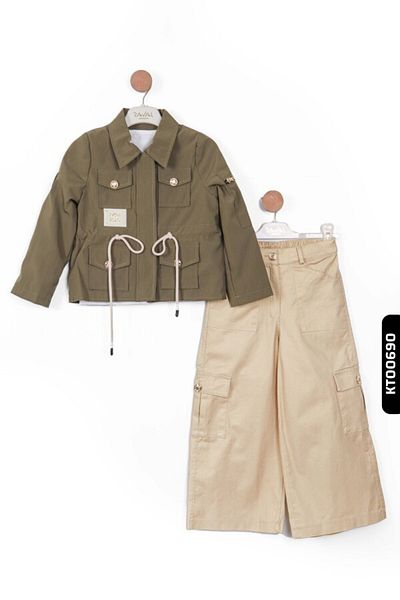 Belladonna Pointed Collar Fleto Pocket Girls' Wide Leg Bottom Top Suit 6-14 Years Old 3828