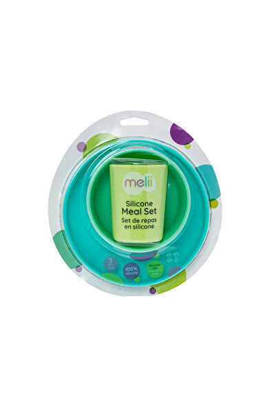 Melii طقم تغذية من السيليكون مكون من 3 قطع - أزرق، ليموني، نعناعي