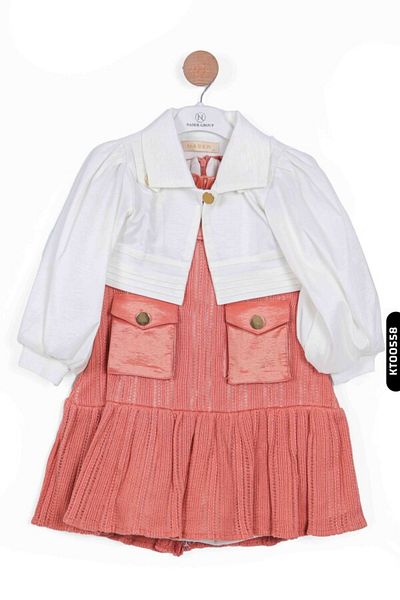 XO Kids Κοριτσίστικο φόρεμα 3-6 ετών - Σετ 2 τεμαχίων με τσέπες, ανοιχτόχρωμο, γιακά και μπαλόνι μανίκι βολάν 2508