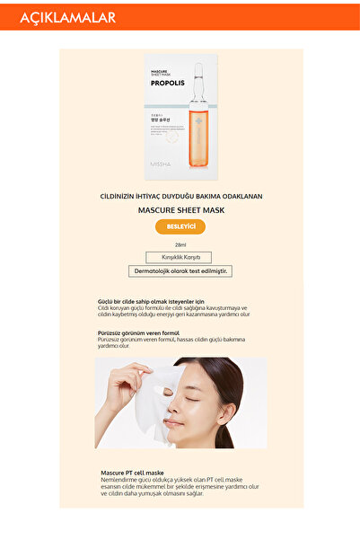 Missha Propolis İçerikli Besleyici Yaprak Maske Mascure Nutrition Solution Sheet Mask (Propolis)
