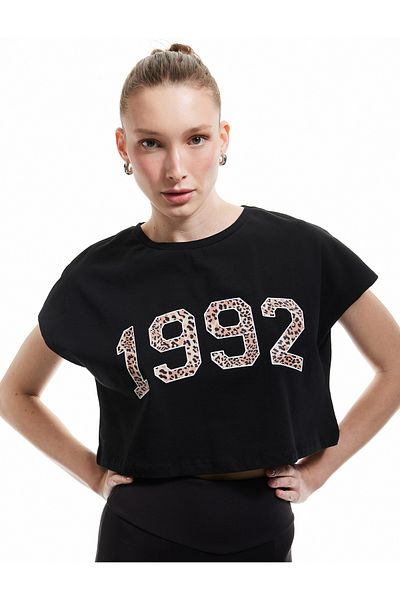 Koton Printed Sleeveless Crew Neck Cotton Crop Sports T-Shirt